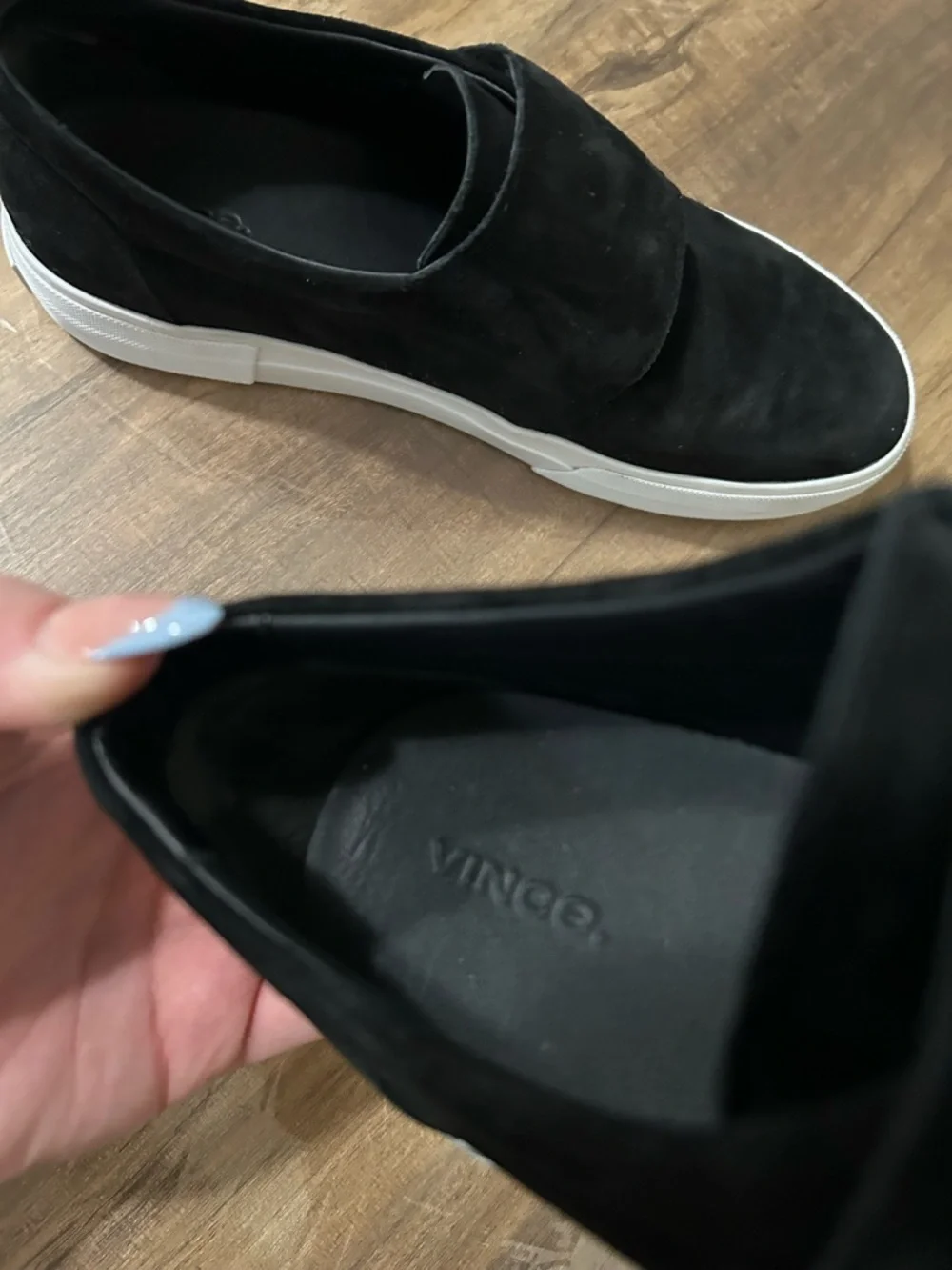 Vince Black Suede Slip-On Loafers with White Platform Sole